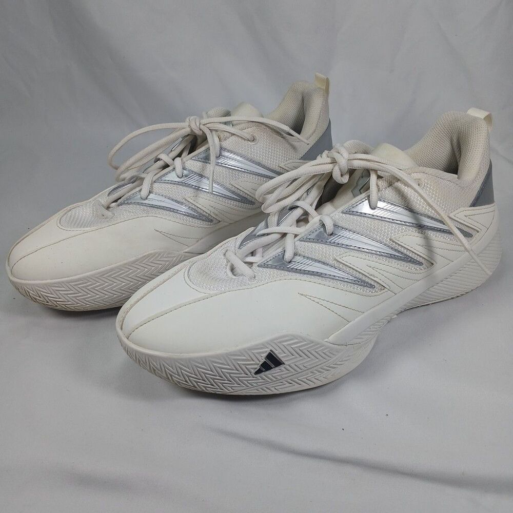 Adidas Basketball Sneakers Men’s 12 White Silver Low Top Athletic Court Shoes